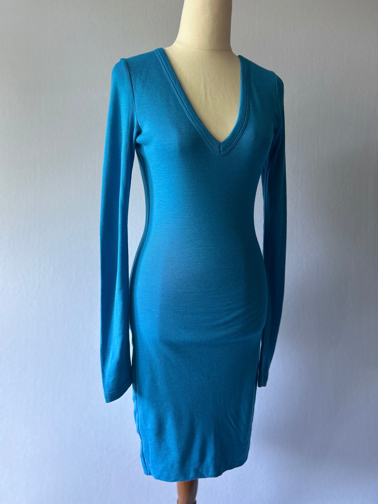 Kookai 100% Wool Long Sleeve V-Neck Dress - Blue - Size 1 (NZ 6-8)