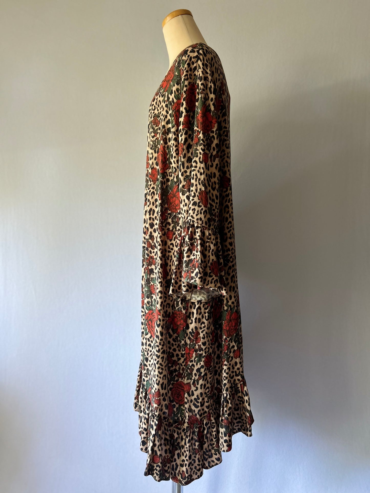 Leopard & Rose Print Tiered Smock Dress - Size 18