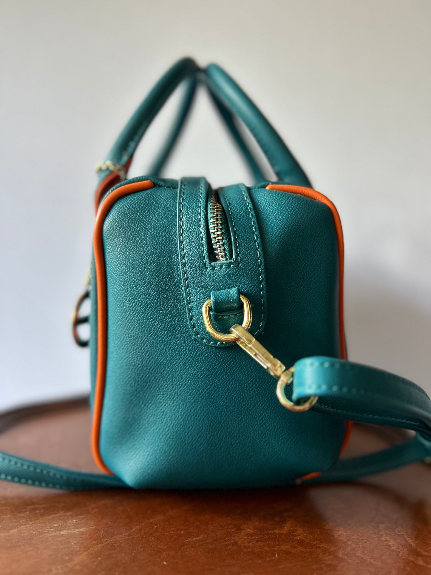 Giossardi Faux-Leather Dual-Strap Bowling Bag - Teal & Orange Detail