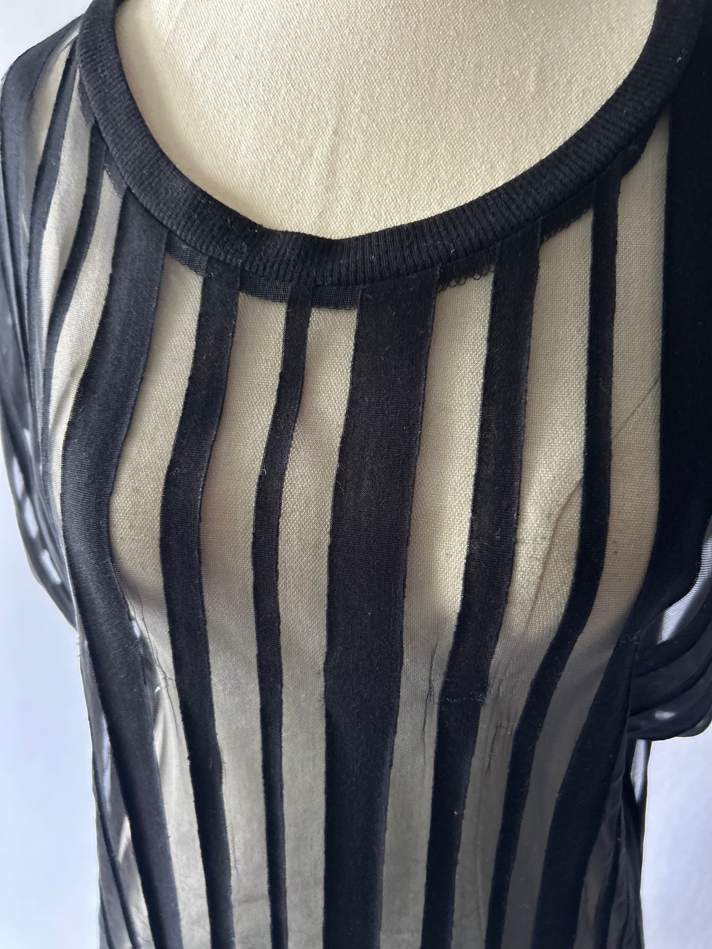 Graphic Sheer Shadow-Stripe Boxy Tunica Top - Black - Size L