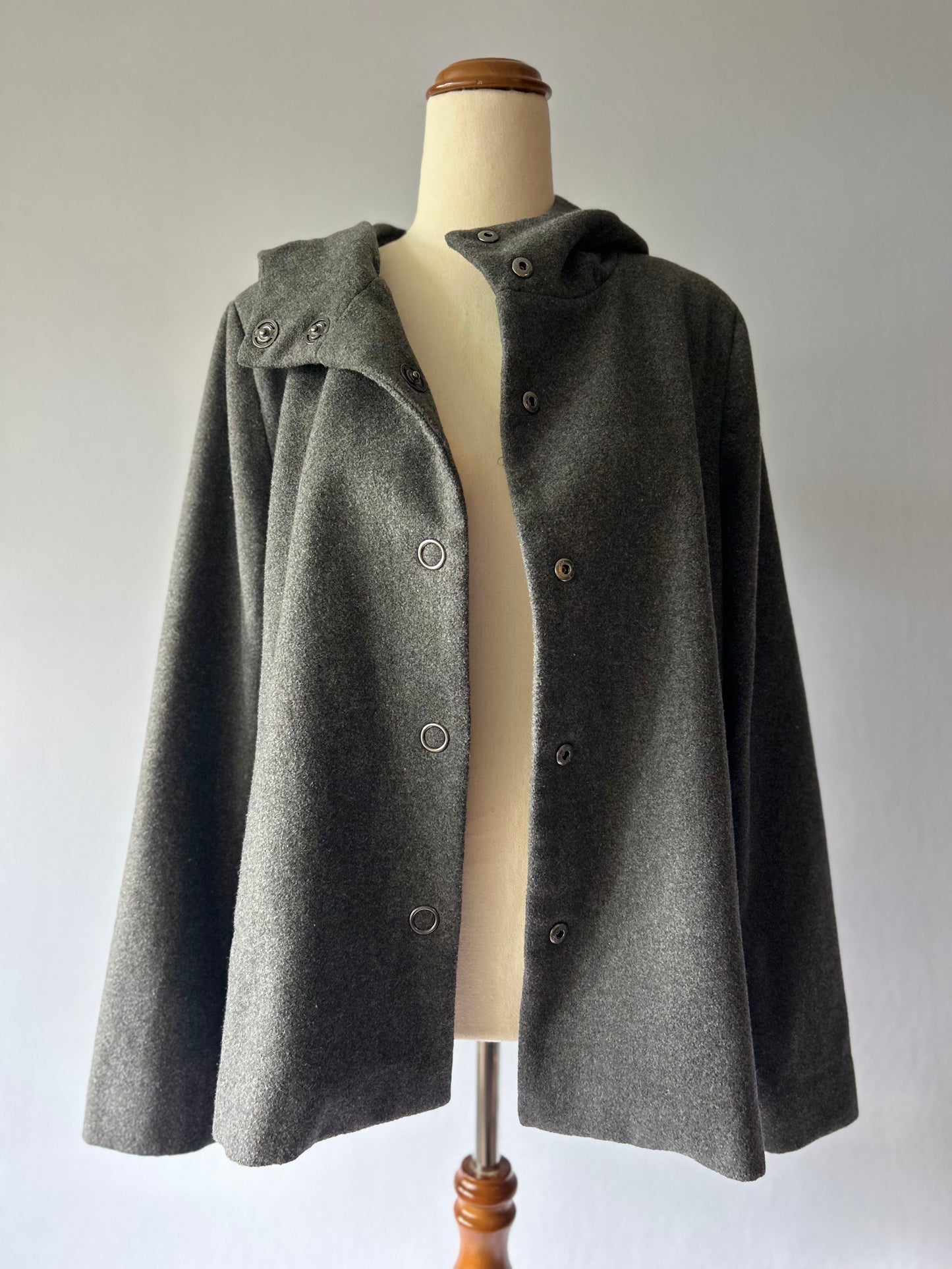 Max Wool-Blend Hooded Snap-Front Jacket - Charcoal Gray - Size 10