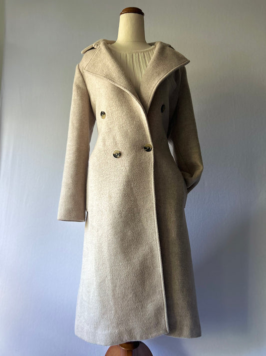 Oatmeal Double-Breasted Longline Overcoat – Size Eur 38 / US 8