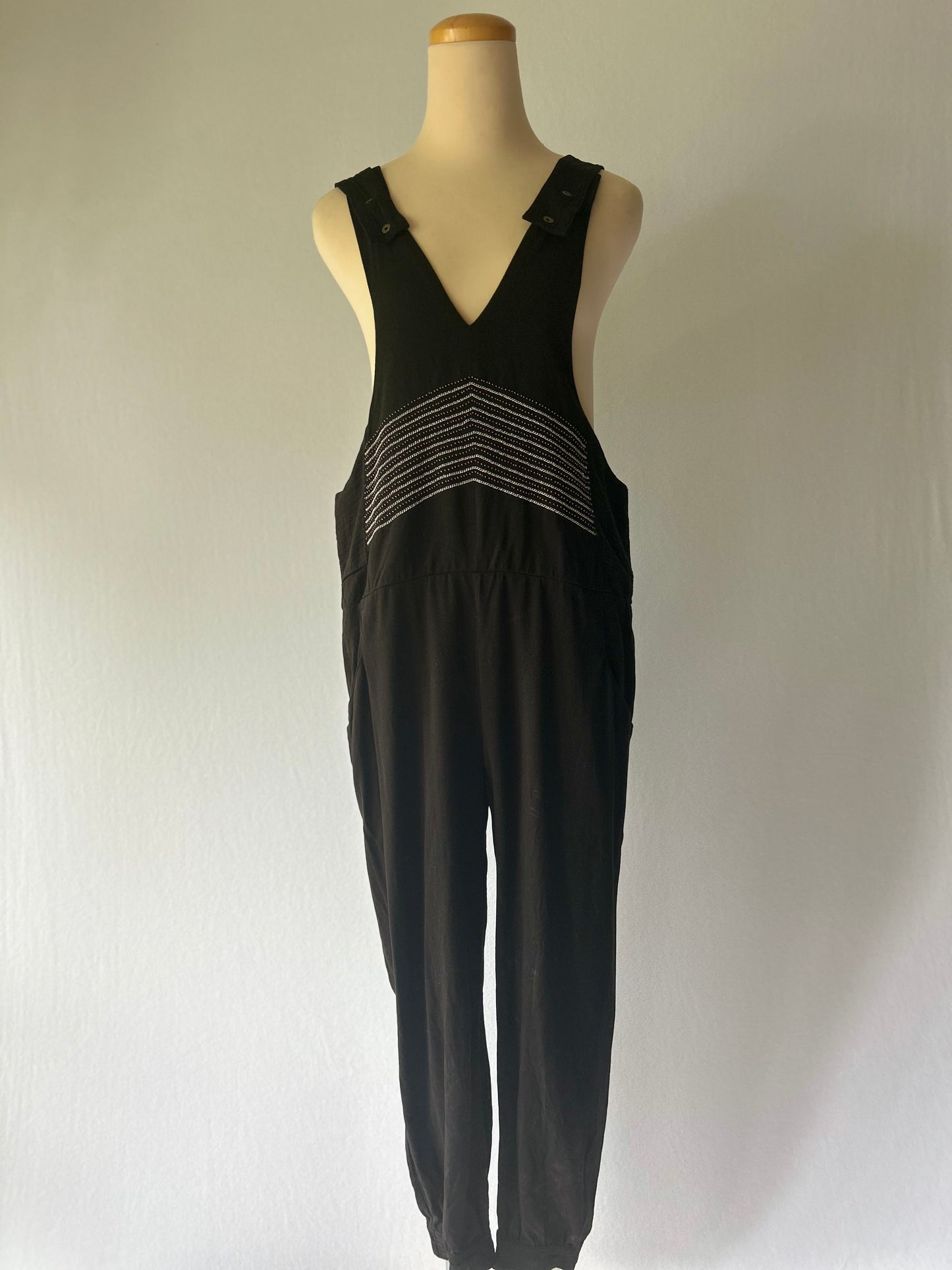 Black Tencel Jumpsuit with Embroidered Detail - Size 2 / M