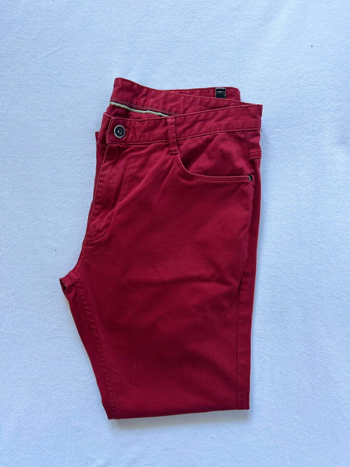 Zara Man Slim-Fit Cherry Red Cotton Chinos - Size EUR 46 / US 34