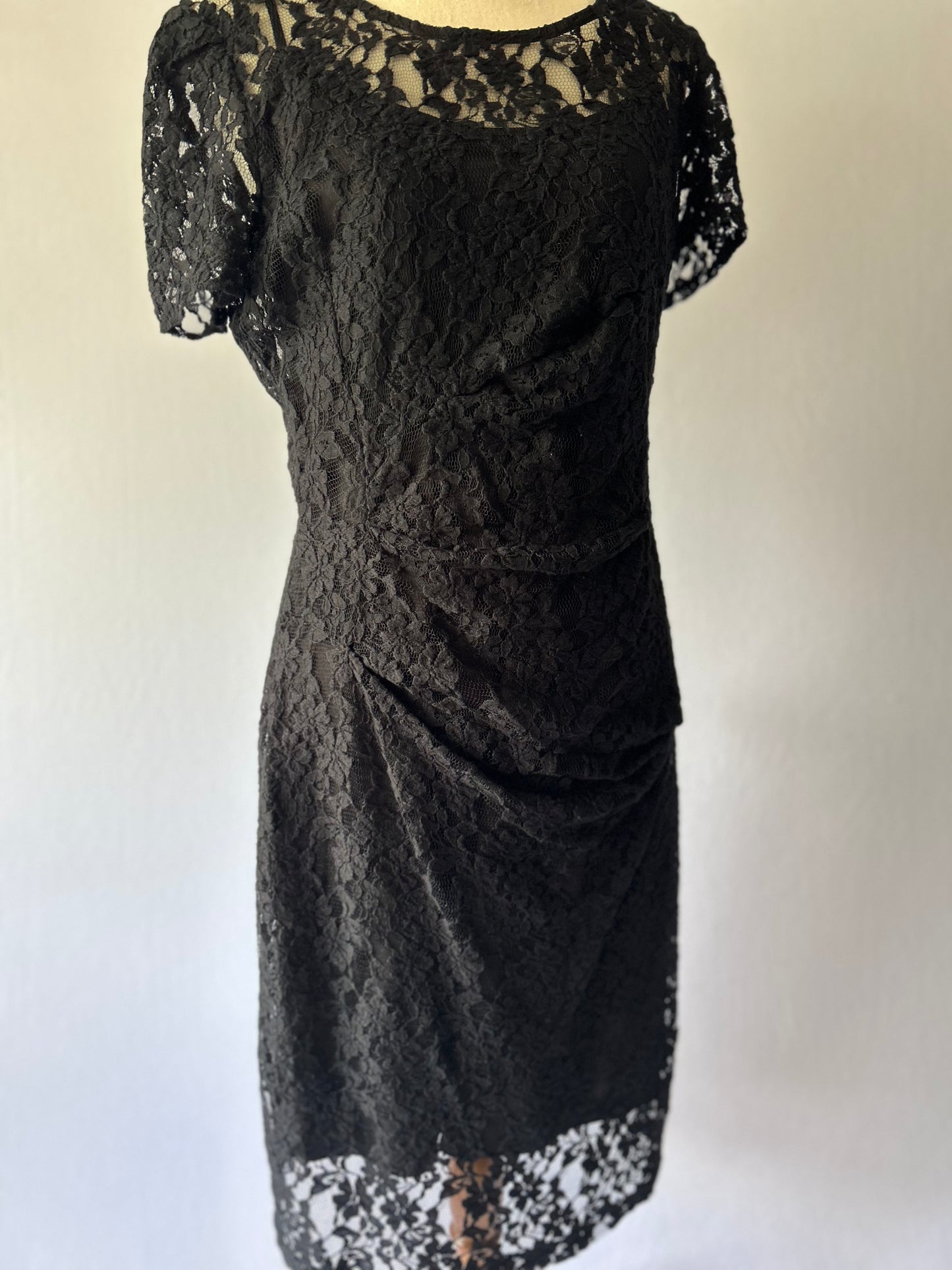 DKNY Black Stretch Lace Sheath Dress - Size 8 (Cotton Blend)