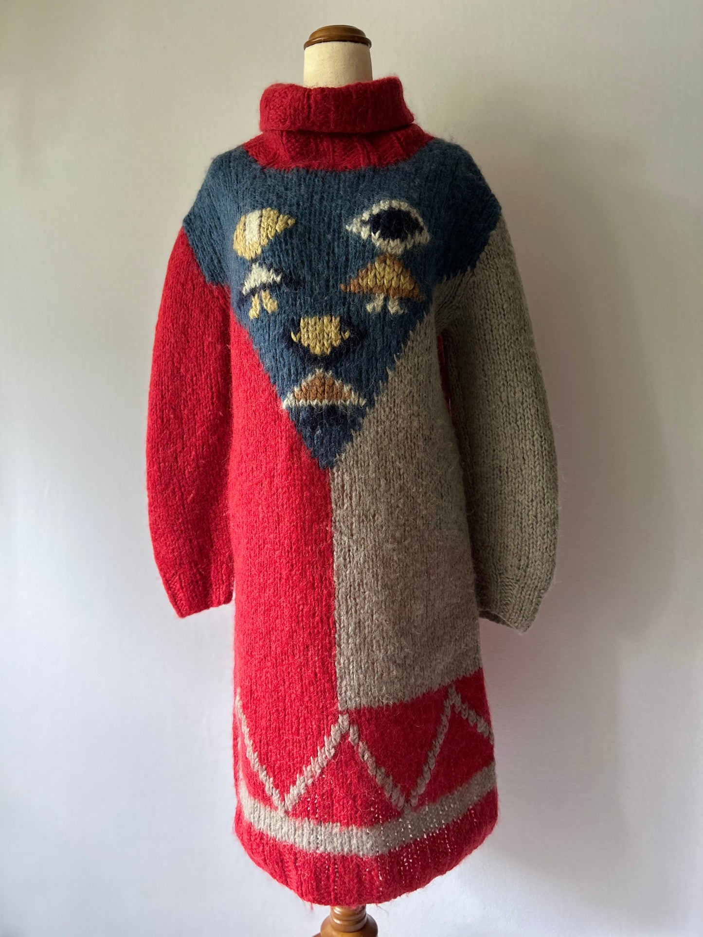 Artisanal Hand-Knit Geometric Wool Dress – Size L