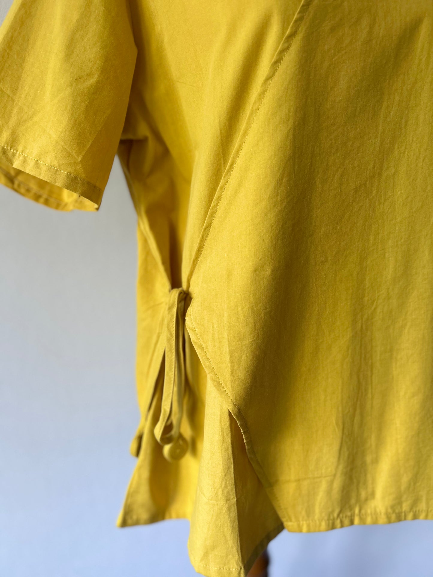 Mustard Yellow Asymmetric Wrap Tunic - 100% Cotton - Size L