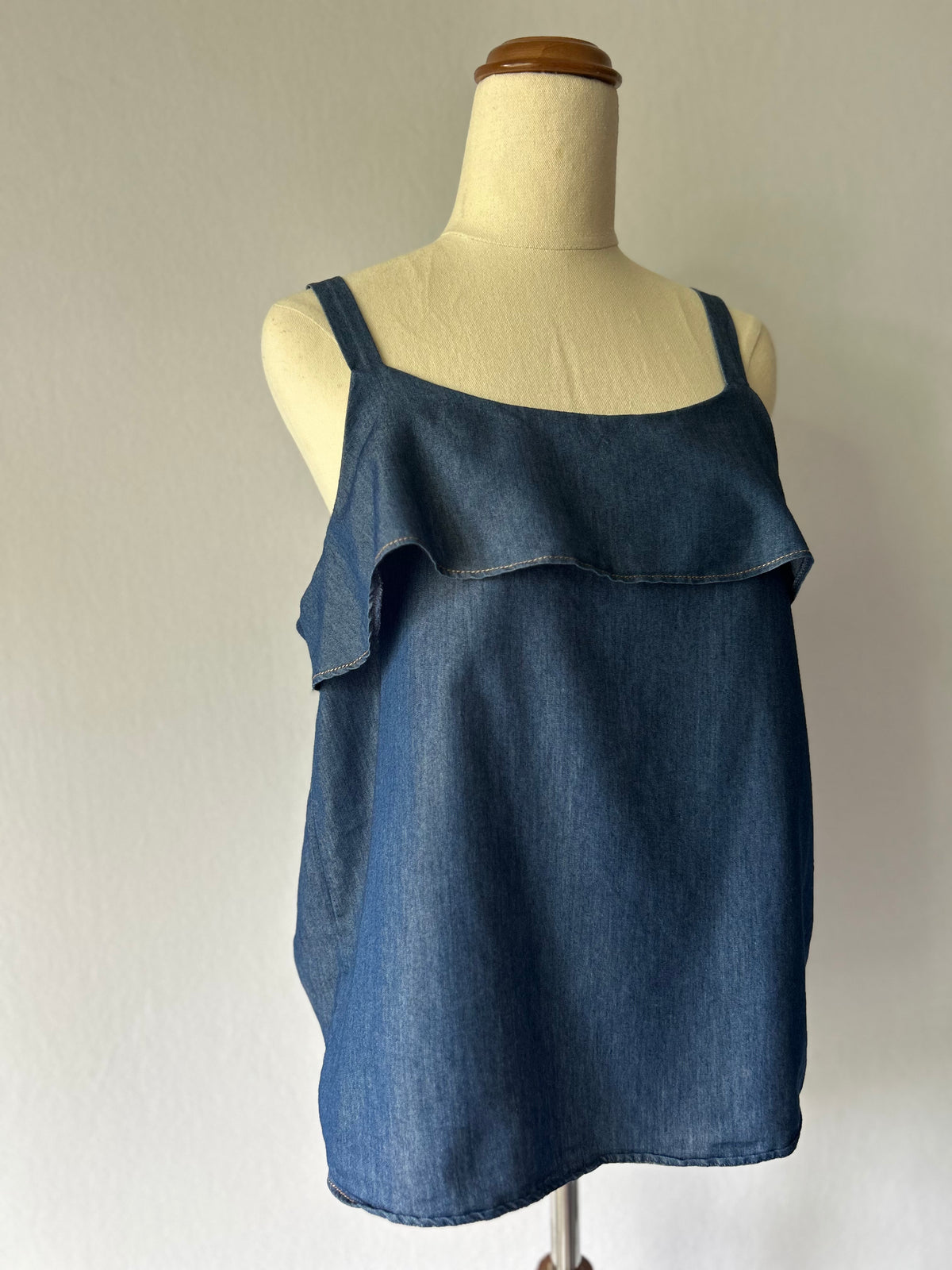 Denim-Look Ruffle Camisole Top – Size M
