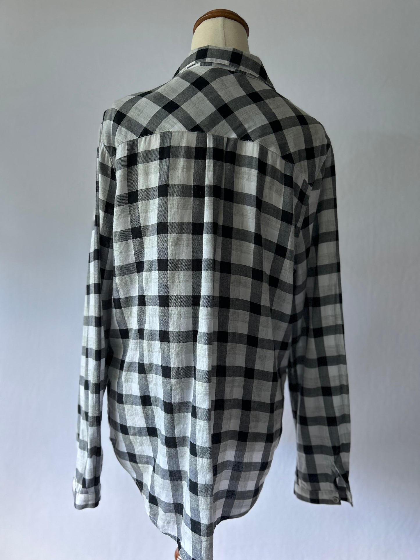 Black & Grey Plaid Shirt | 100% Cotton | Size AU 12 / EUR 40 / US 8