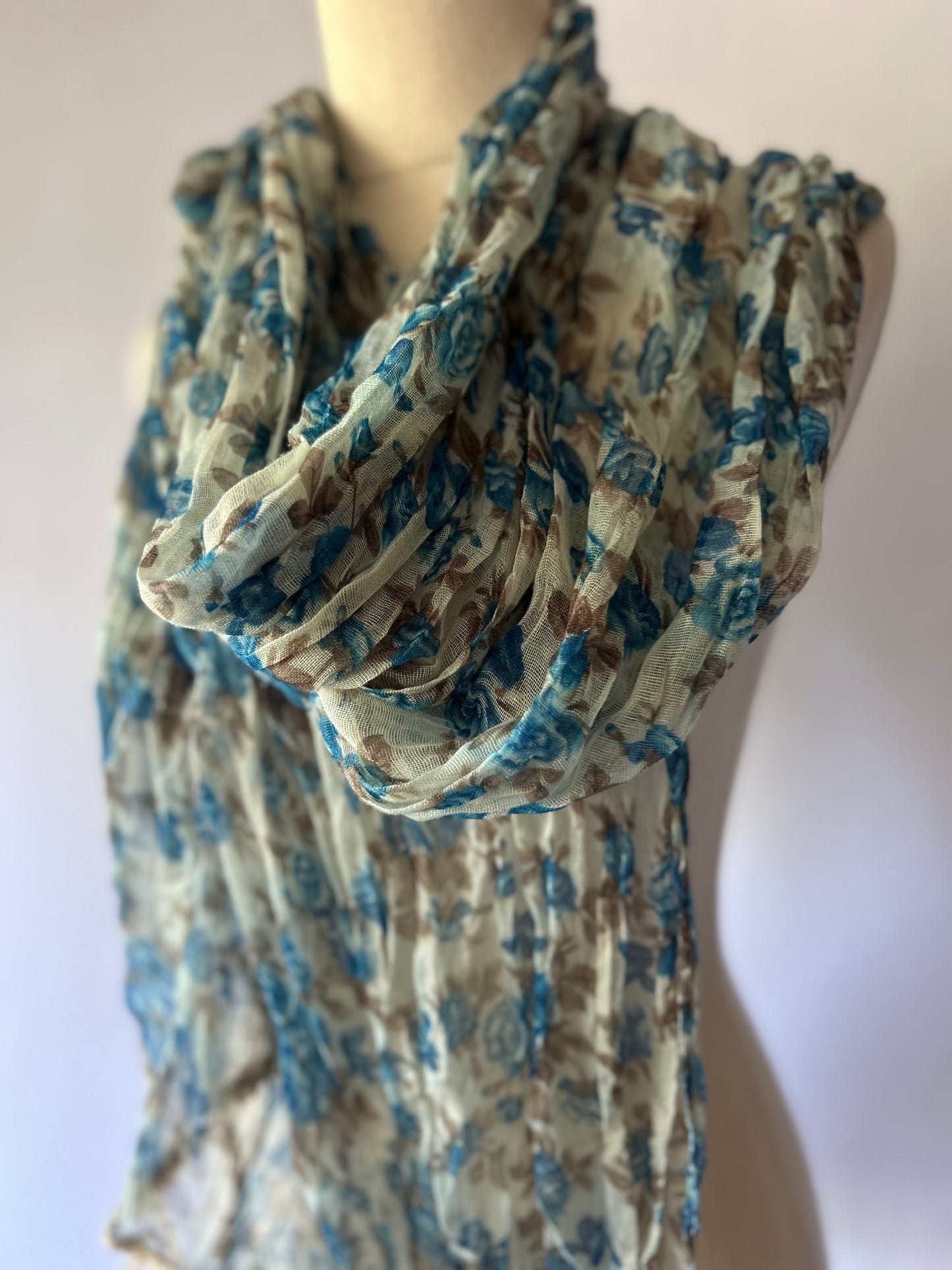 Floral Blue Sheer Scarf