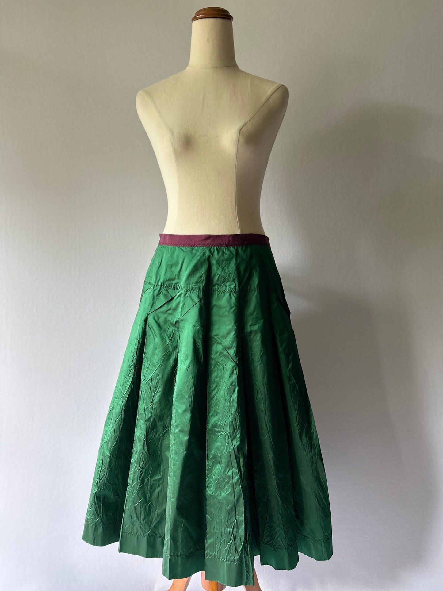 Australian Made 100% Pure Silk Taffeta Midi Skirt - Emerald Green - Size 10