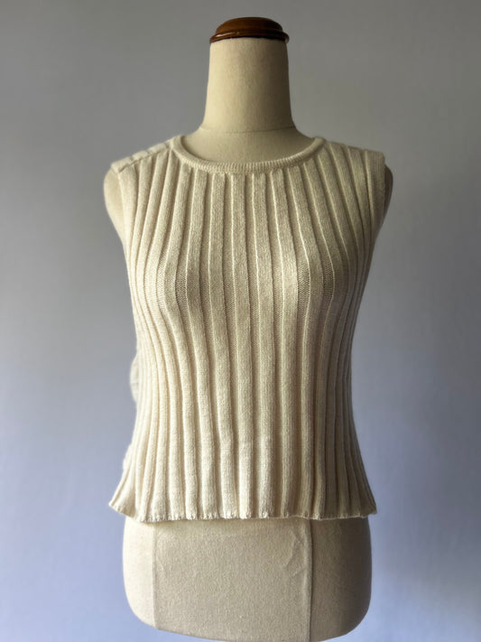 Cream Ribbed Knit Sleeveless Shell – Size XL