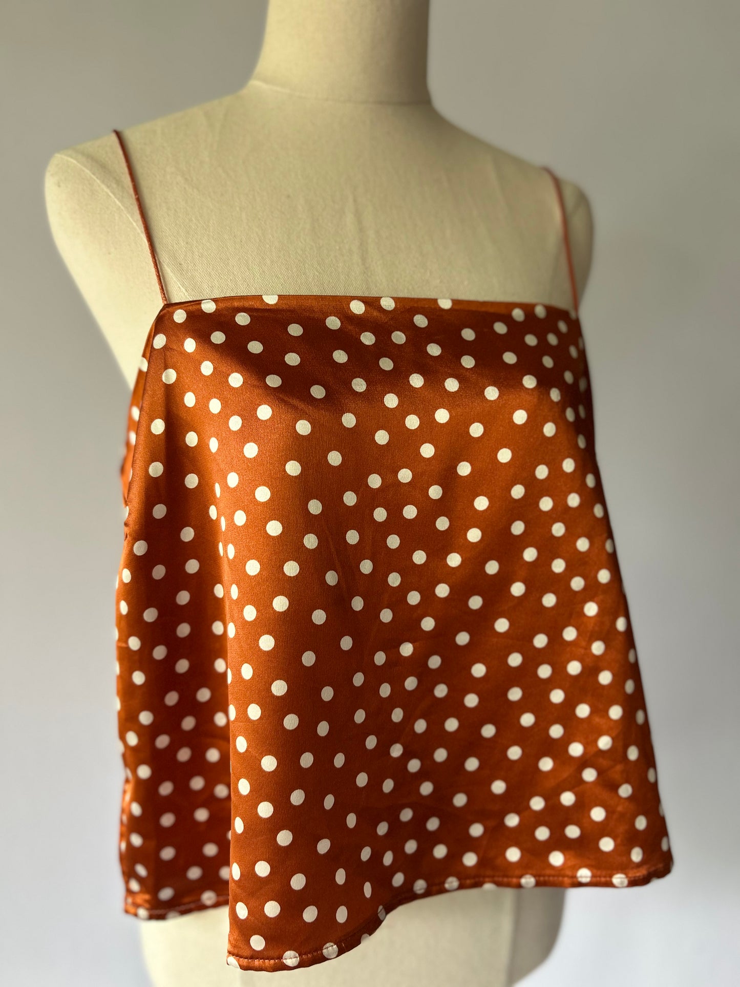 Polka Dot Silky Camisole Crop Top - Rust/Copper