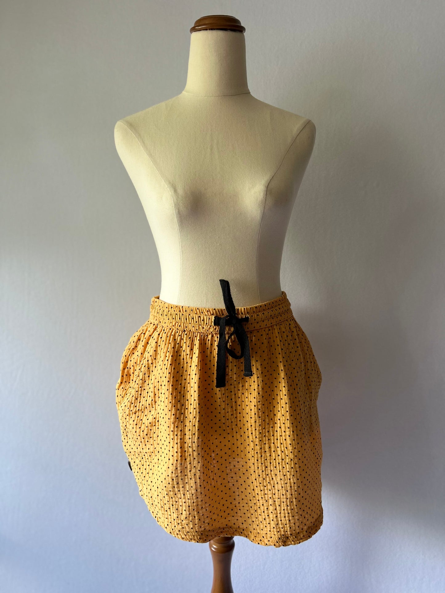 XS Polka Dot Cotton Bubble Skirt - Mustard Yellow