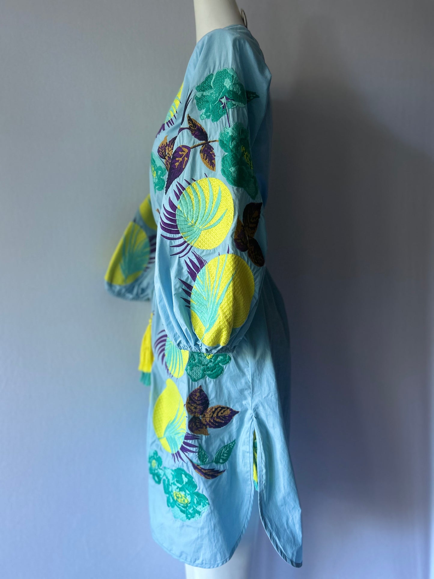 NWT Embroidered Botanical Cotton Mini Dress with Belt - Size S