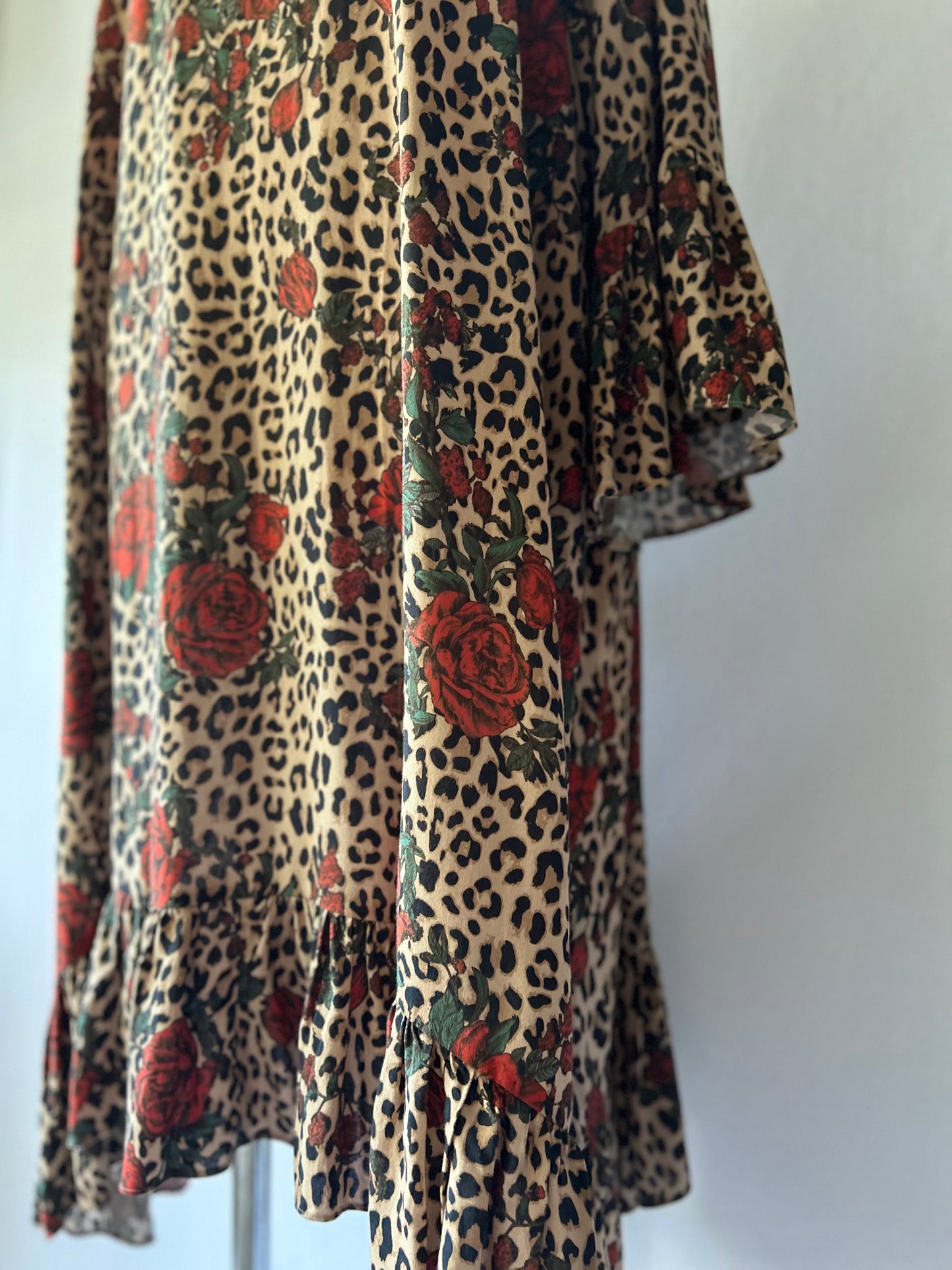 Leopard & Rose Print Tiered Smock Dress - Size 18