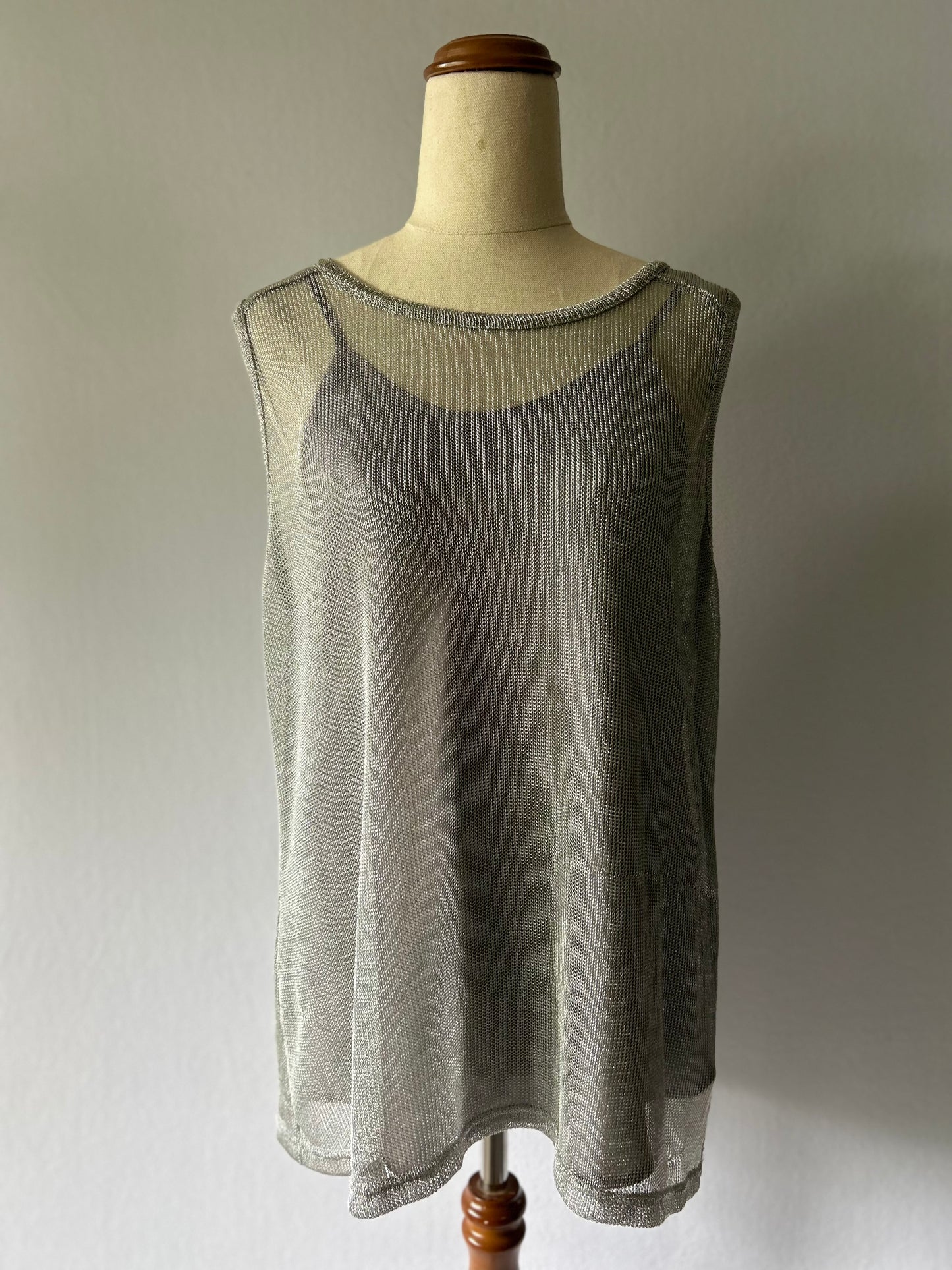 Storm Metallic Silver Sheer Mesh Tank Top - Size Small