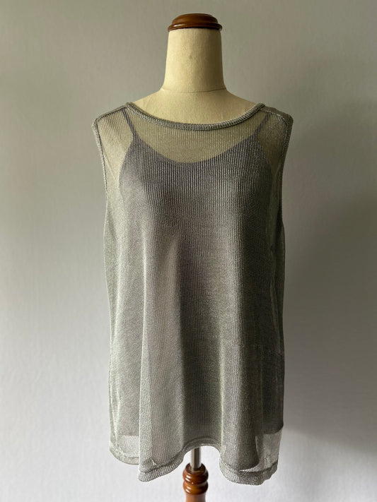 Storm Metallic Silver Sheer Mesh Tank Top - Size Small