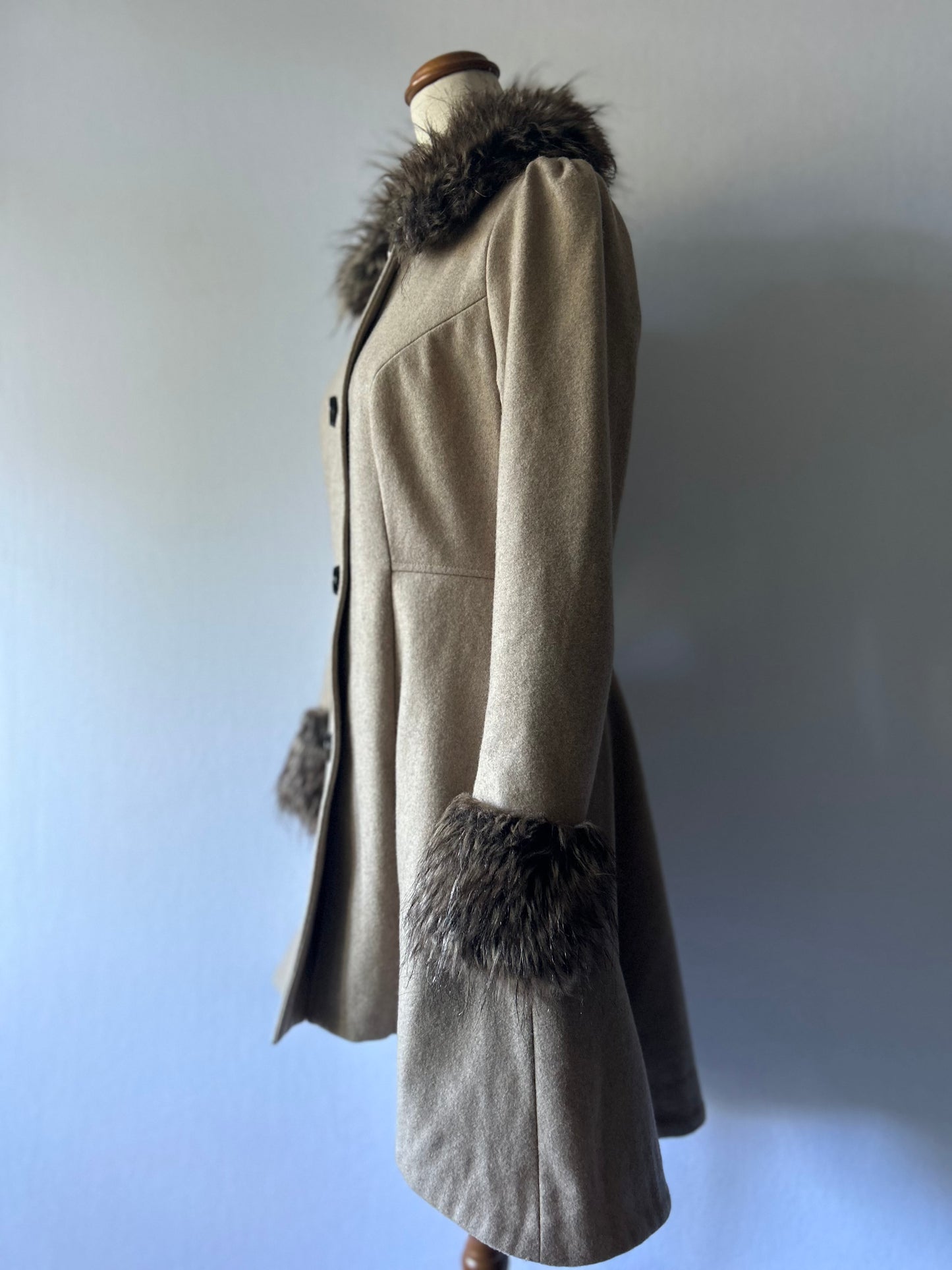 Vintage-Style Faux Fur Trimmed Wool-Blend Princess Coat - Size 8