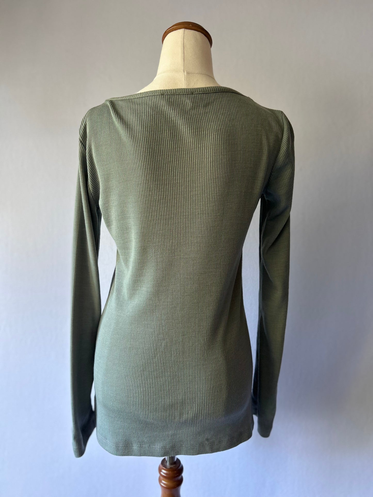 Kookai Sage Green Ribbed Merino Wool Cardigan - Size 8