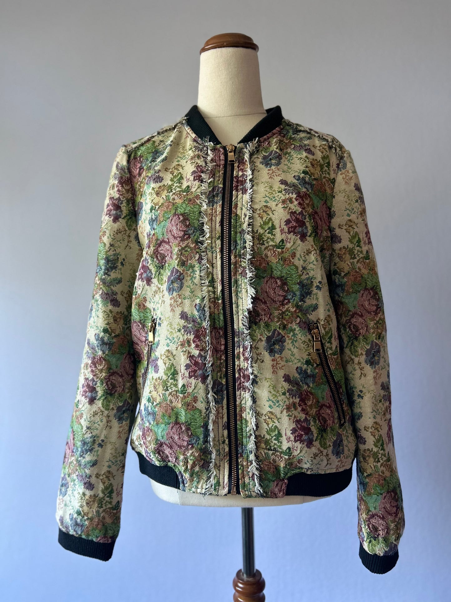 Floral Tapestry Jacquard Bomber Jacket - Size S