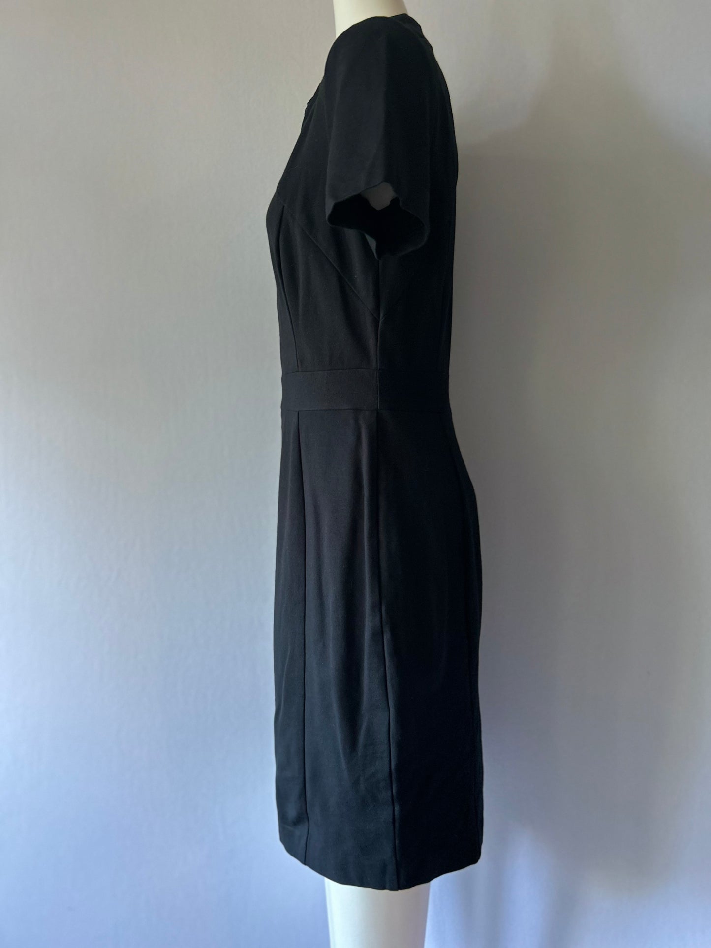 Cue Structured Black Zip-Front Sheath Dress - Size 12