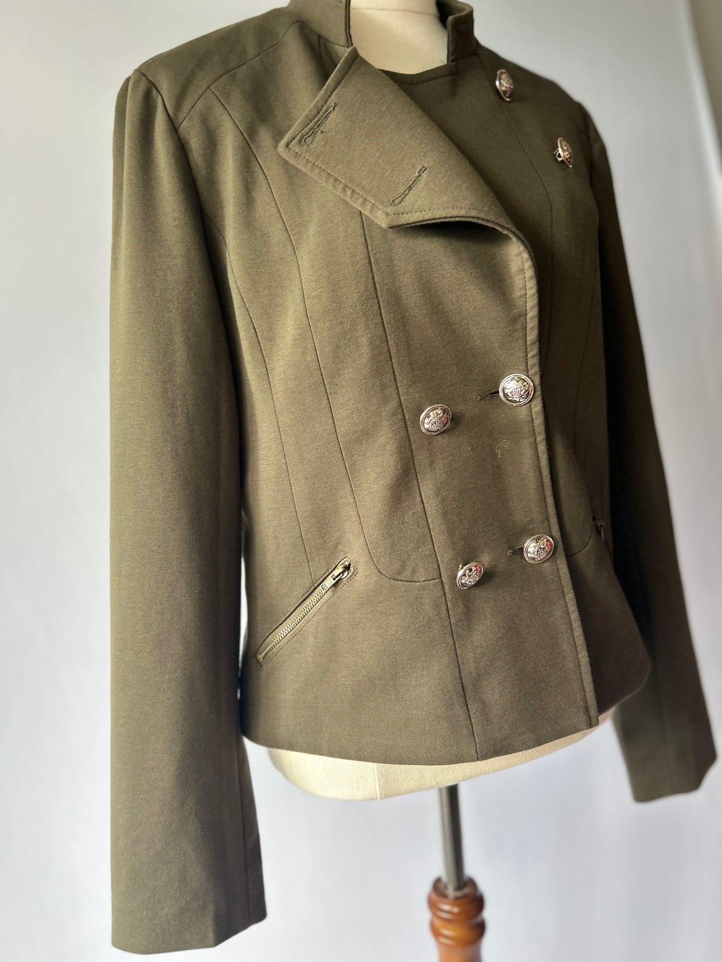Olive Green Military Style Button Jacket - Size XL