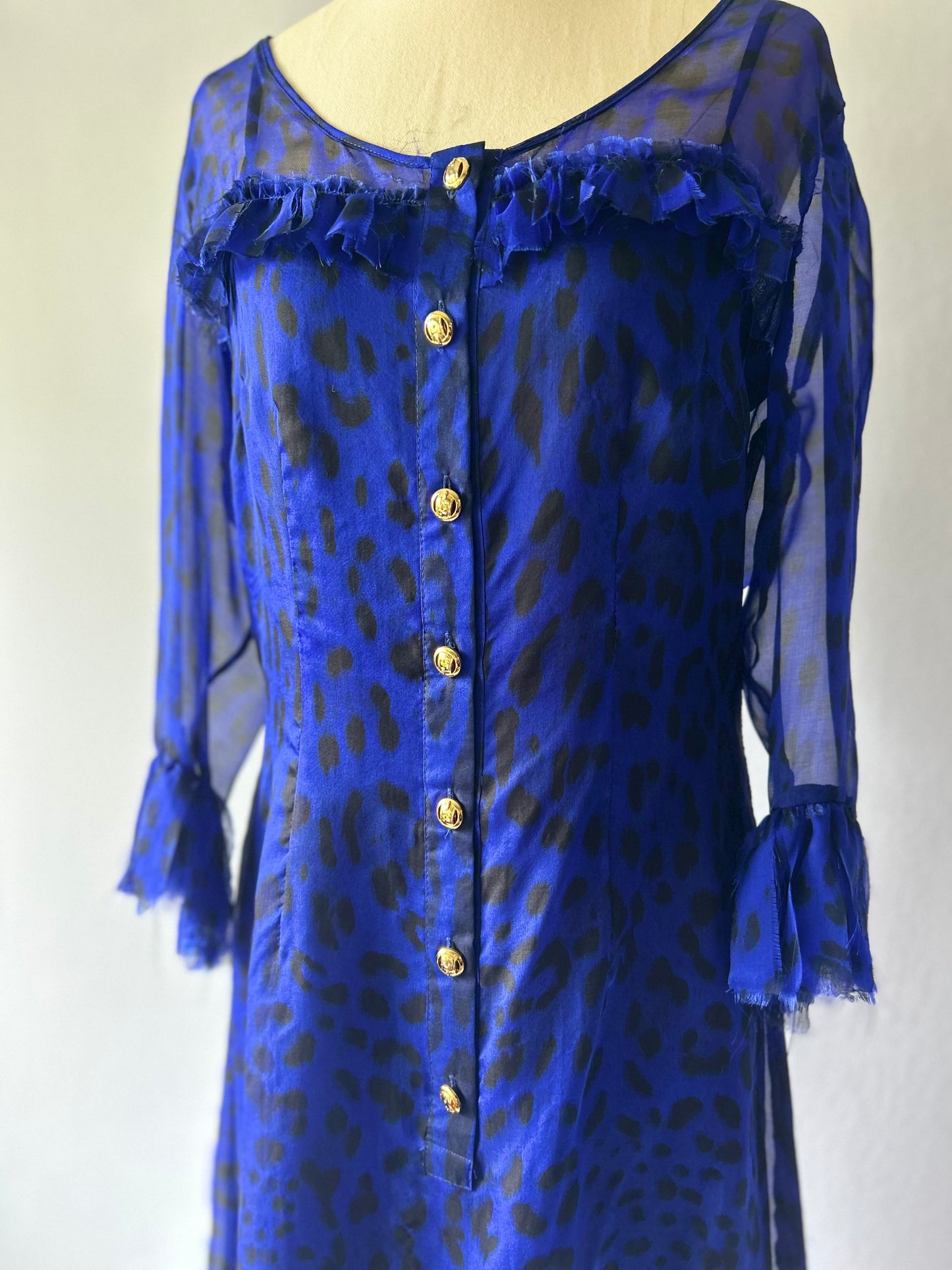 Yvonne Benetti "Electric Leopard" Silk Ruffle Dress – Size 8