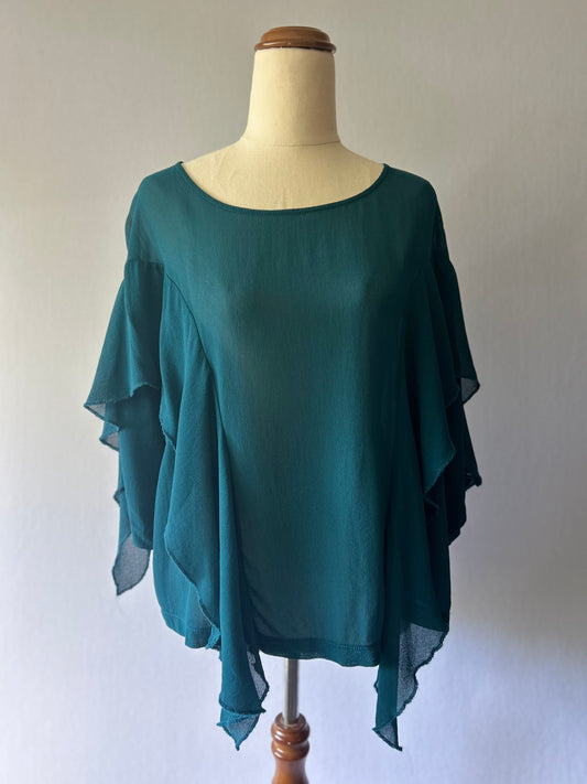 Trelise Cooper "Emerald Flutter" Chiffon Blouse – Size Small