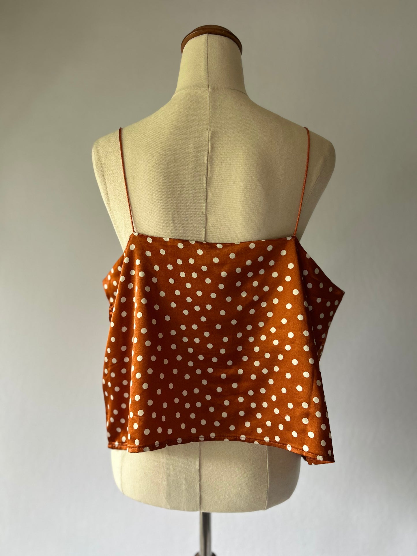 Polka Dot Silky Camisole Crop Top - Rust/Copper