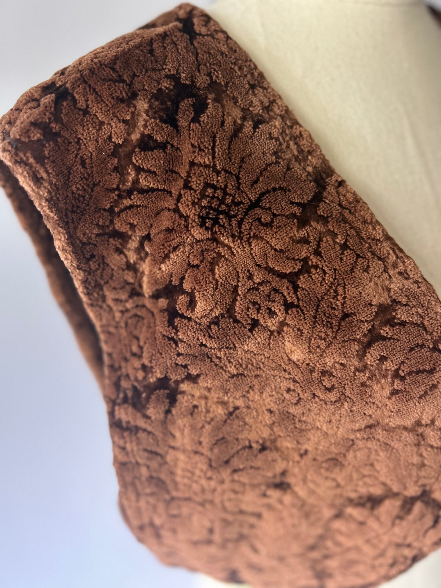 Artisanal Brown Floral Velvet Damask Bolero Vest - Size Small