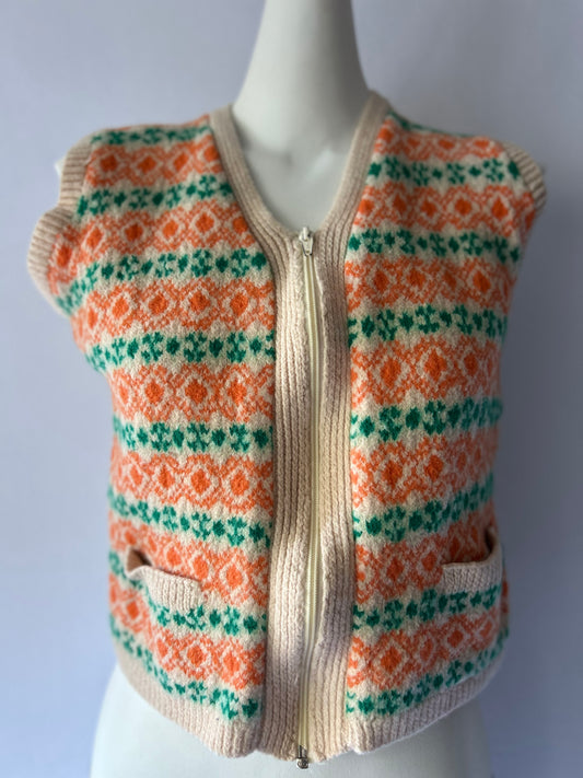 Vintage Fair Isle Wool Zip-Up Vest - Size Small