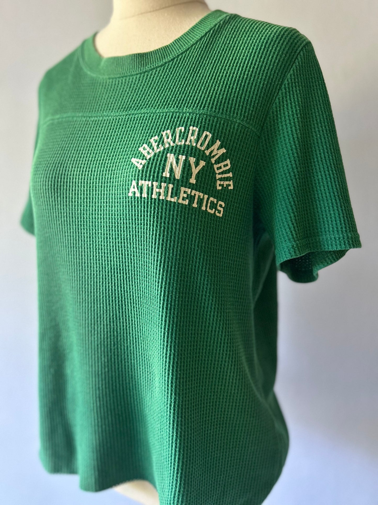 Abercrombie & Fitch Green Waffle Knit Tee - Size M | NY Athletics Graphic