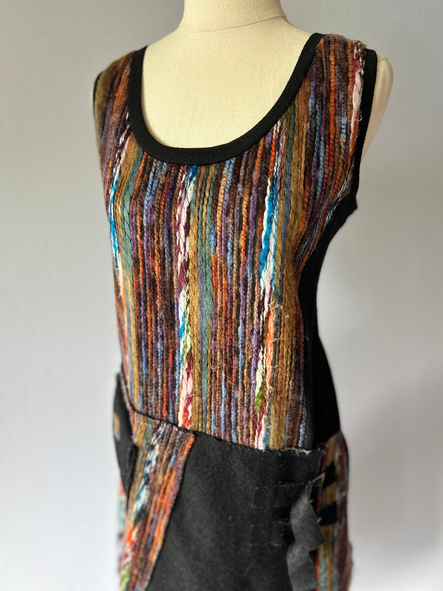 Artistic Asymmetric Multi-Textured Knit Tunic Dress - Size M