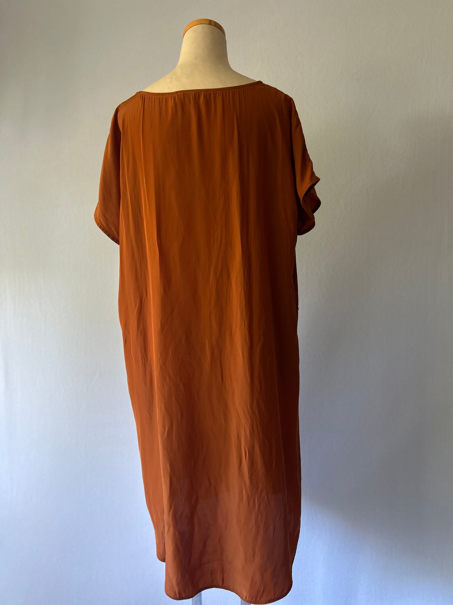 Rust Brown Japanese Technical Polyester Shift Dress - Size 12