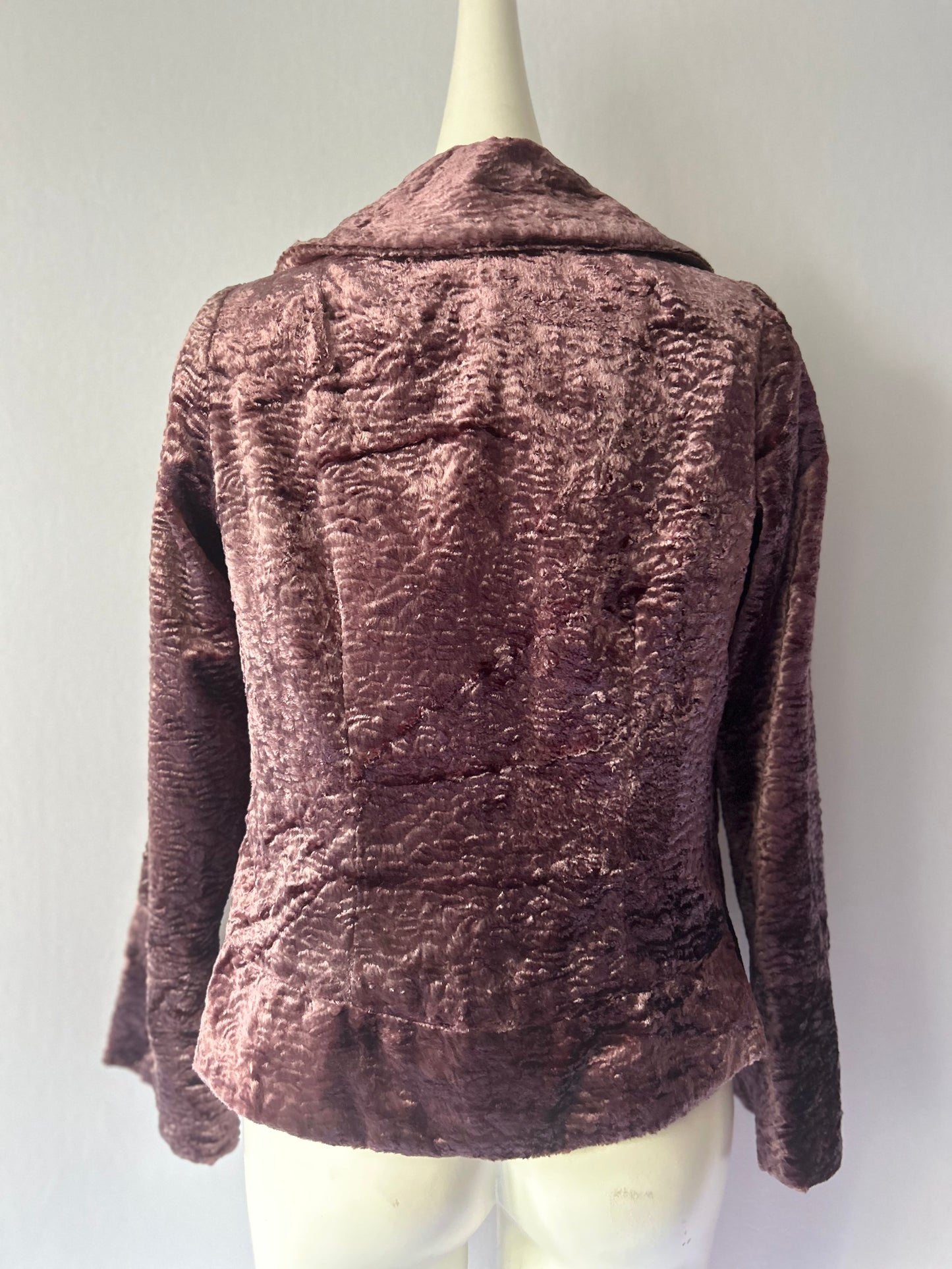 Vintage Textured Faux Fur Jacket in Dusty Mauve - Made in NZ - Size S
