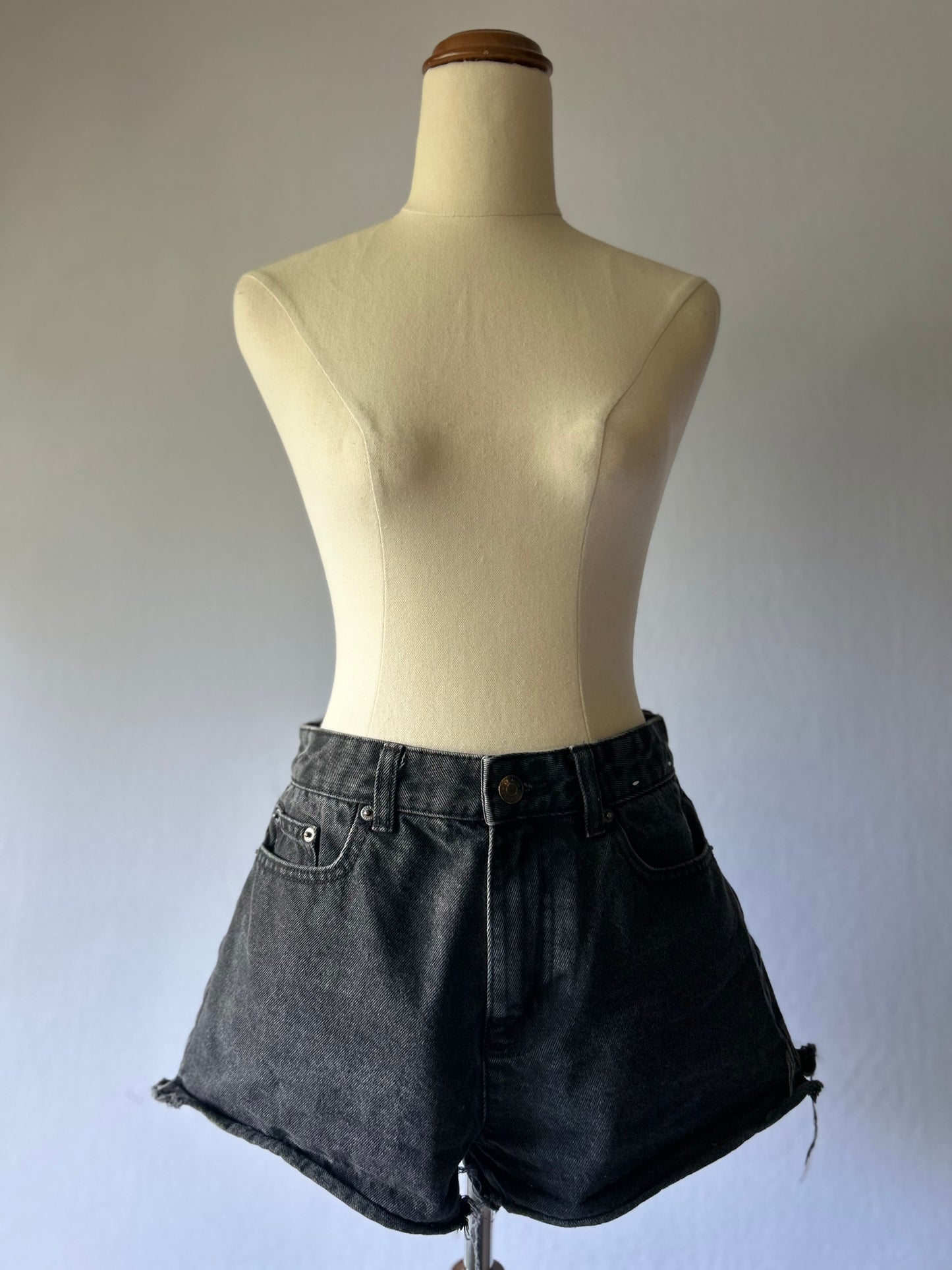 Black High-Waisted Denim Shorts – Size 8
