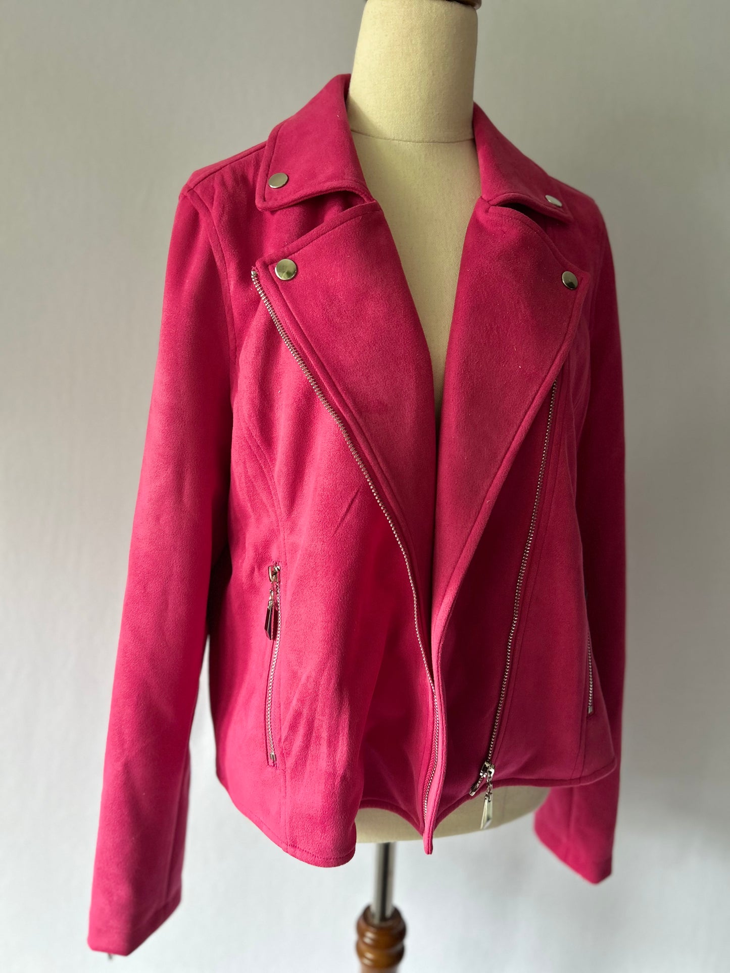 Lemon Tree Hot Pink Moto Jacket | Soft Touch Faux Suede | Size 10