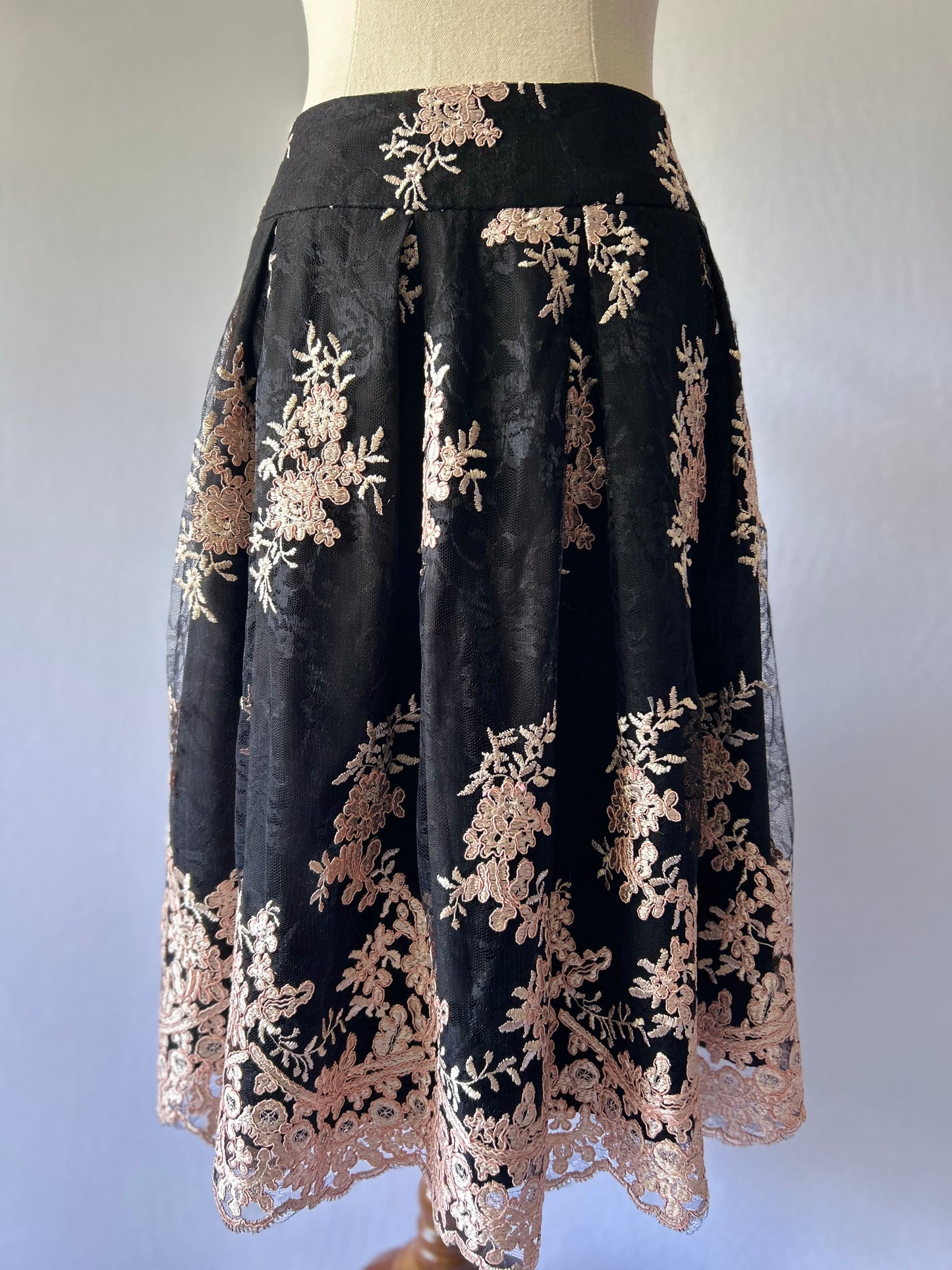 Black Lace Embroidered Skirt Size 12