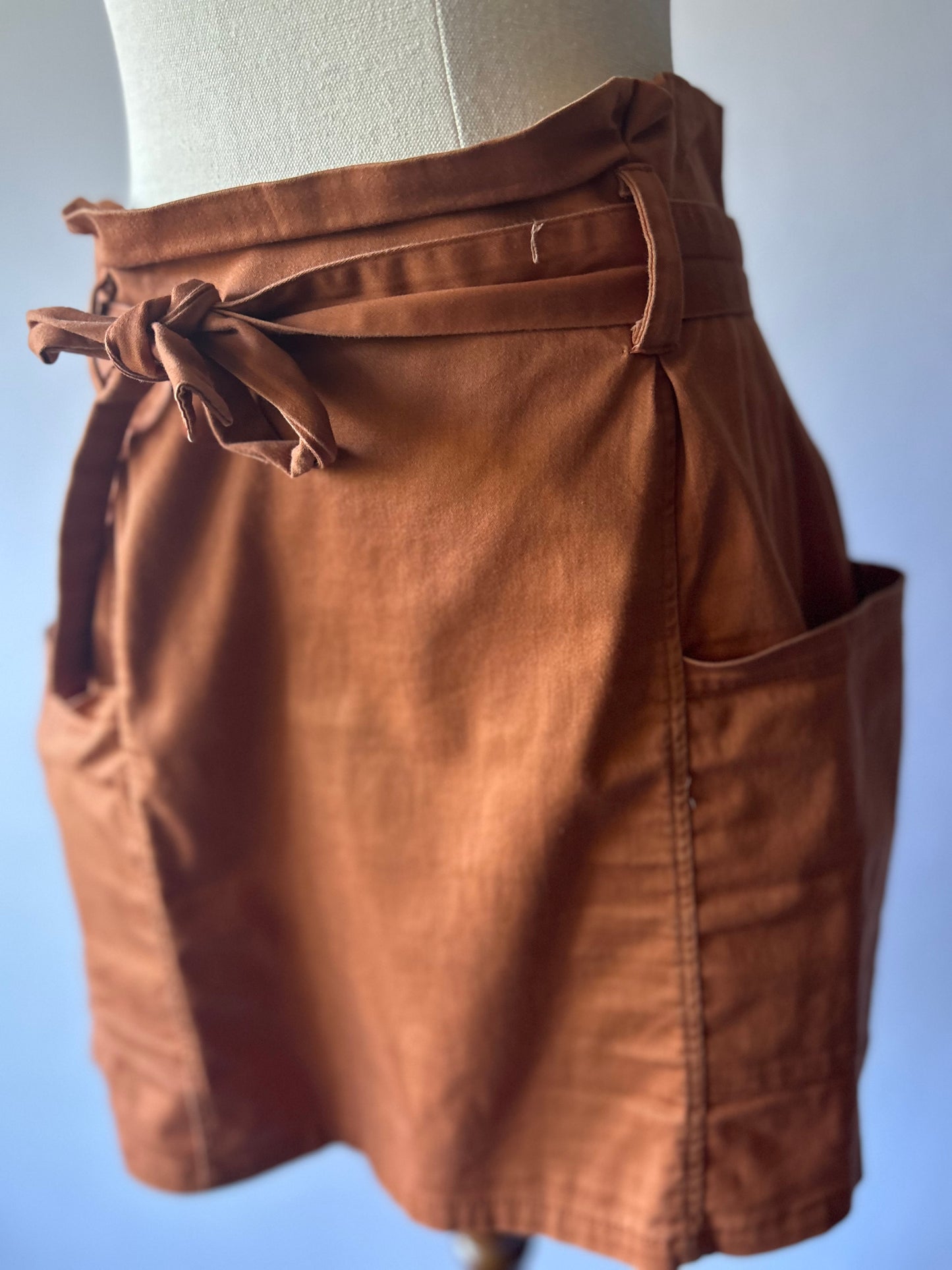 Rust Brown Mini Skirt | Size 12 | Cotton Blend with Pockets