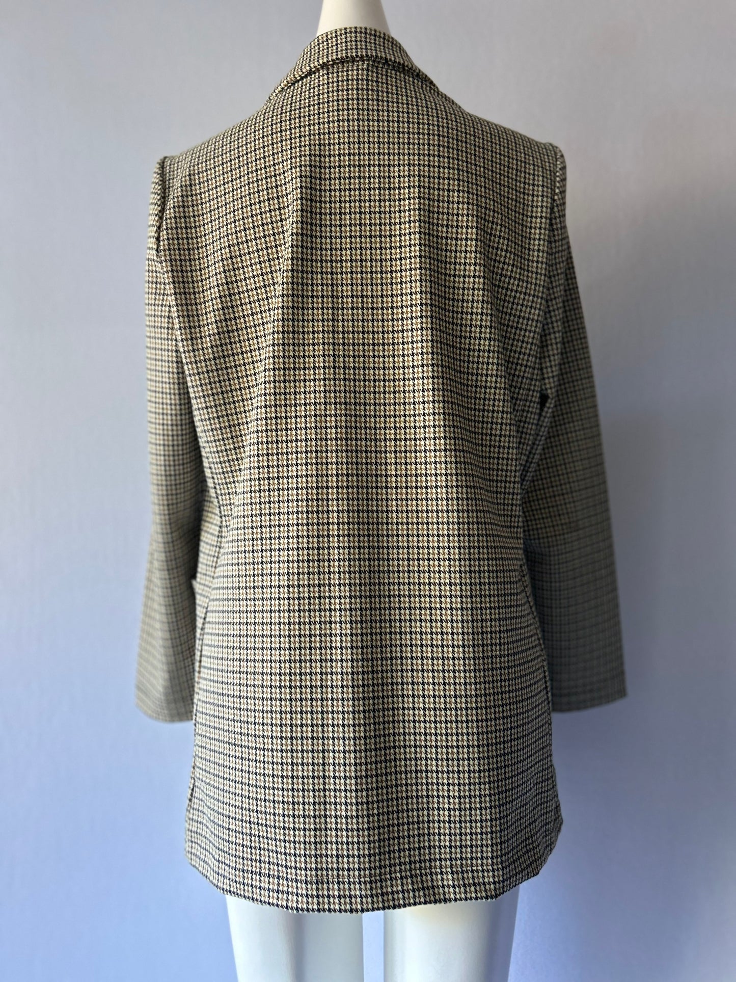 Houndstooth Check Single Button Blazer | Tan & Black | Size EUR 44