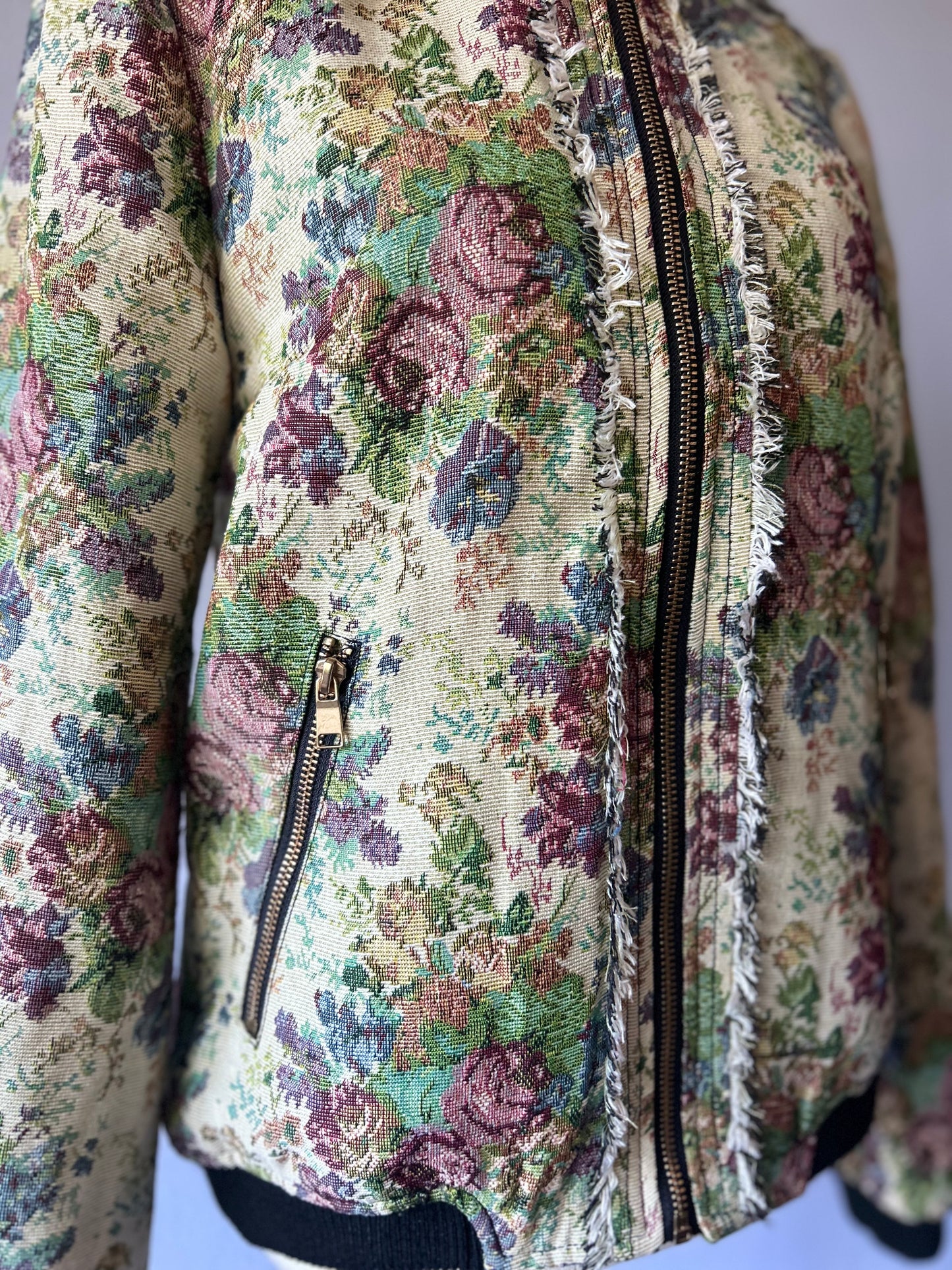 Floral Tapestry Jacquard Bomber Jacket - Size S