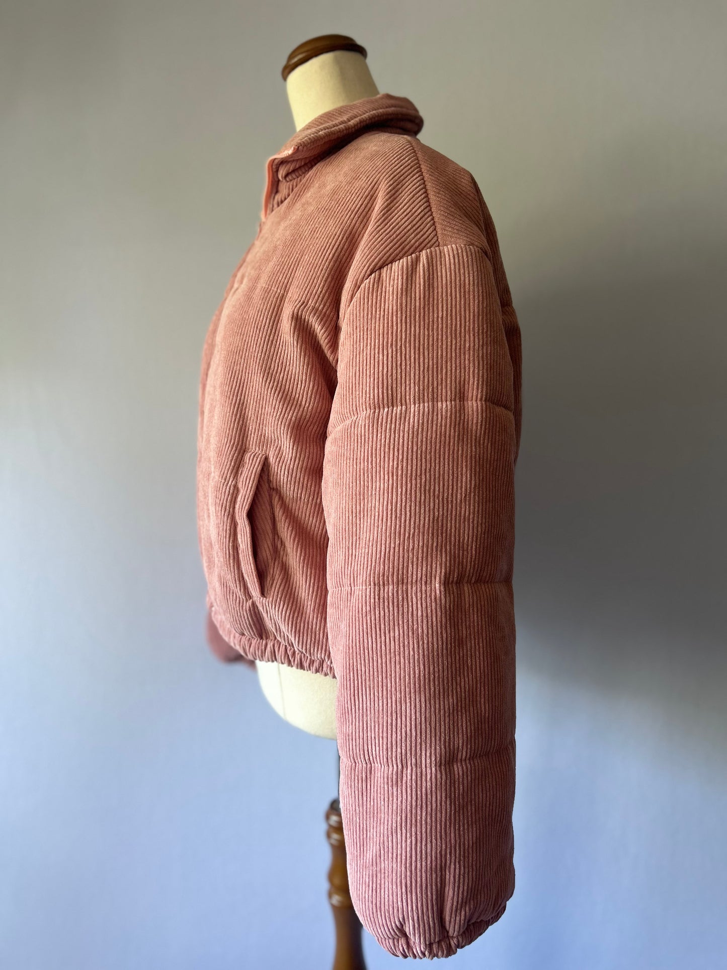 Dusty Rose Corduroy Quilted Puffer Jacket - Size S