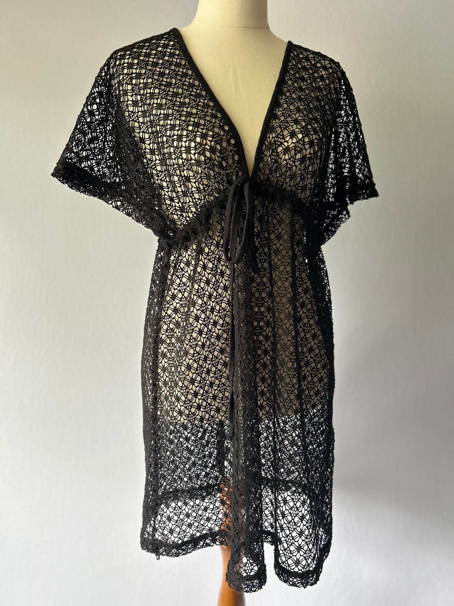 Black Crochet Lace Kaftan, size M