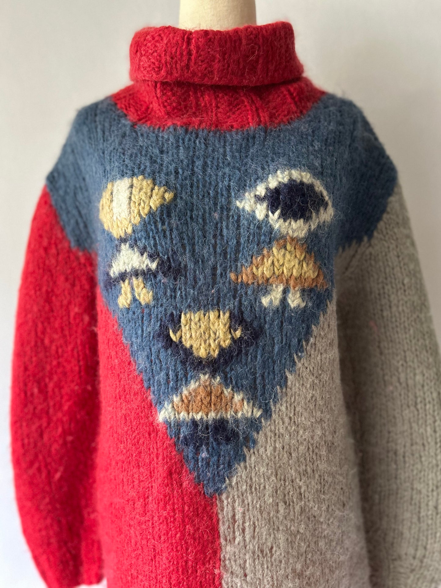 Artisanal Hand-Knit Geometric Wool Dress – Size L