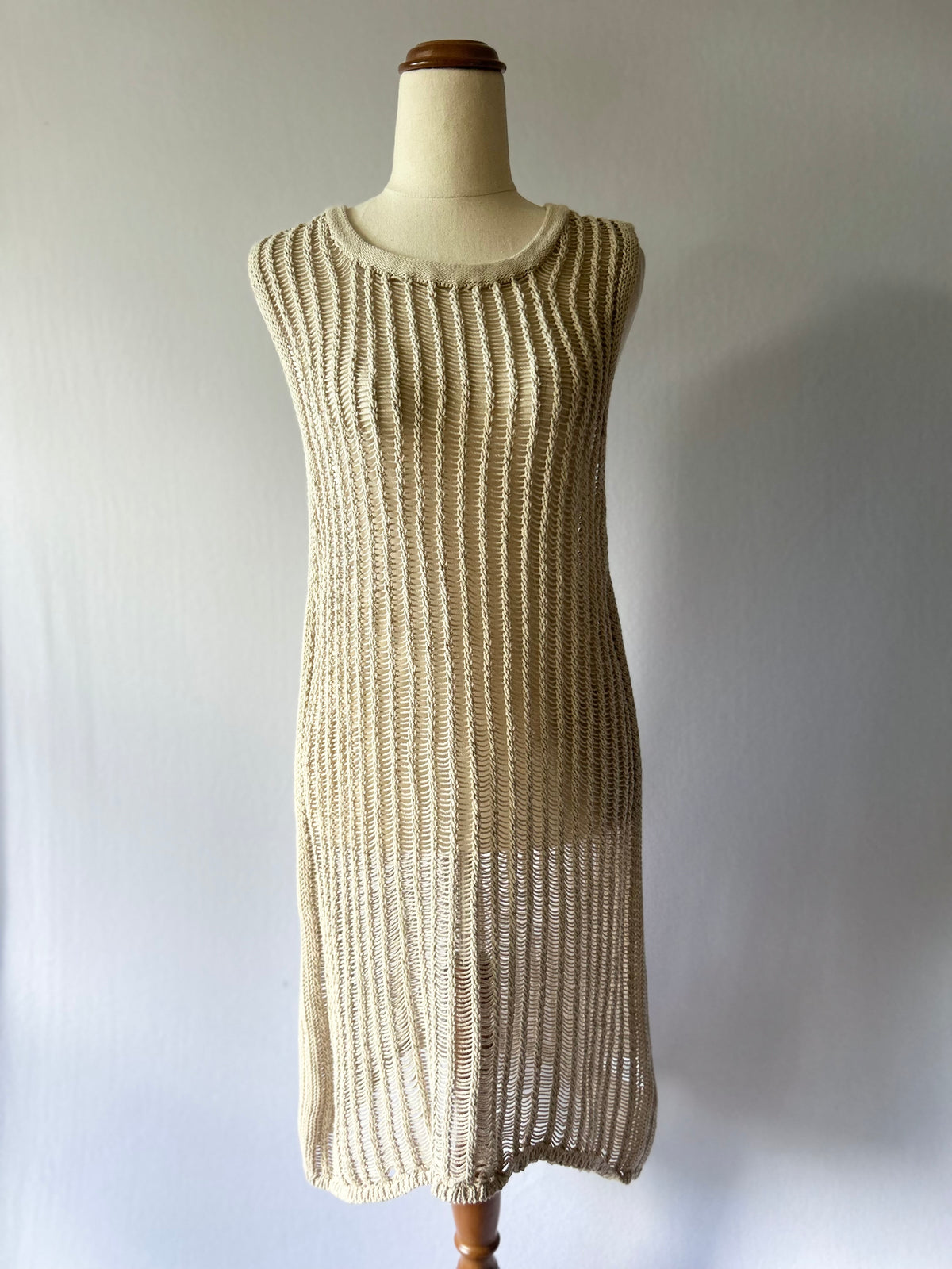 NWT Natural  Beach Ladder Knit Sheer Mini Dress - Size L