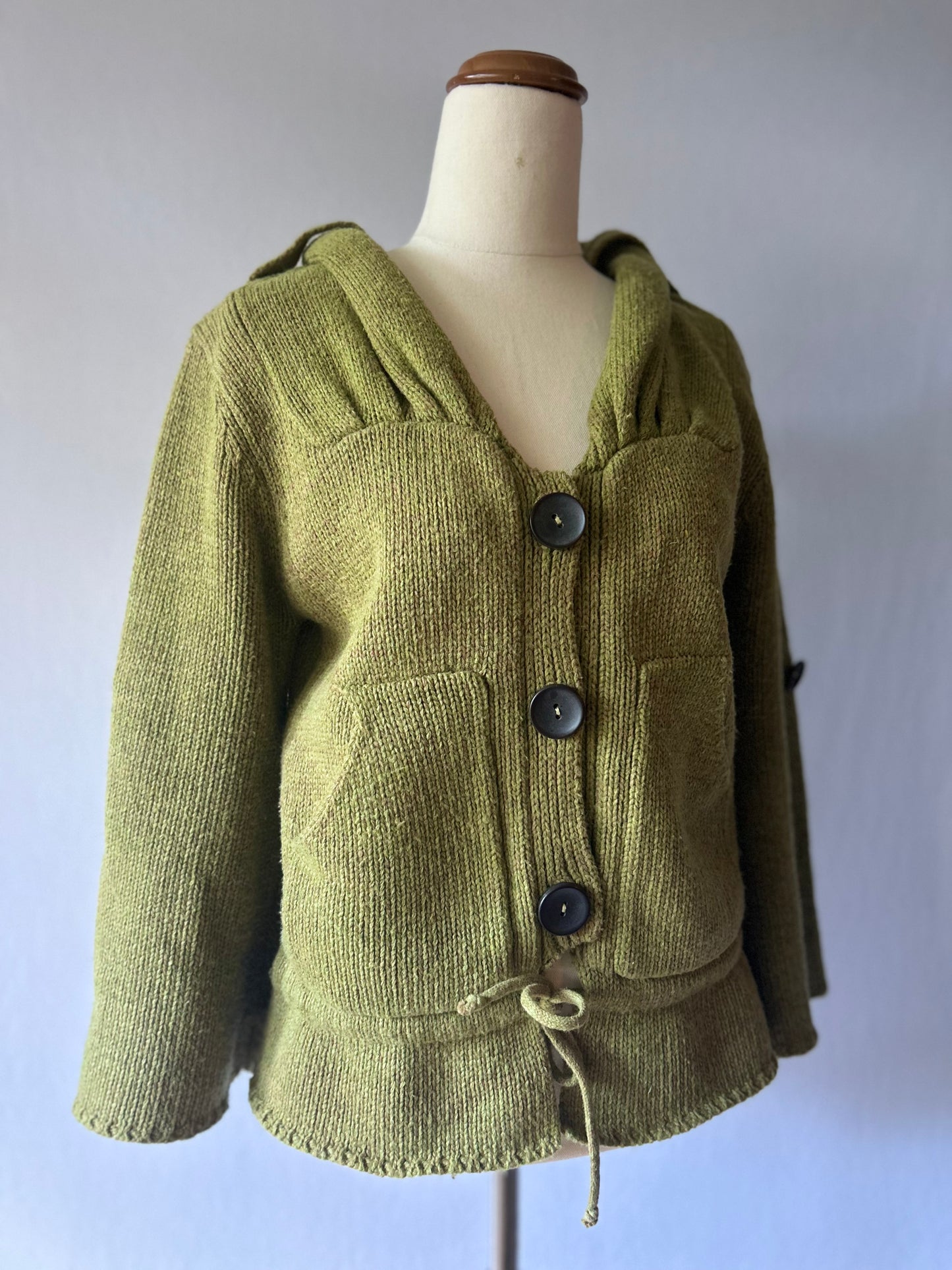 Olive Green Chunky Knit  Cardigan - Size S/M