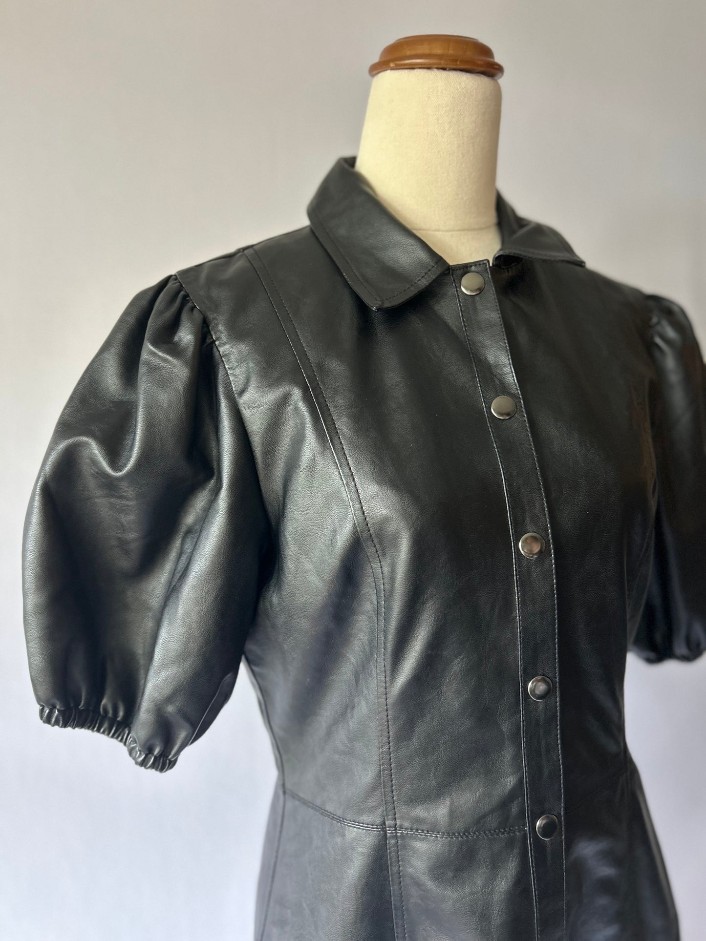 80s Style Black Faux Leather Dress – Size 10