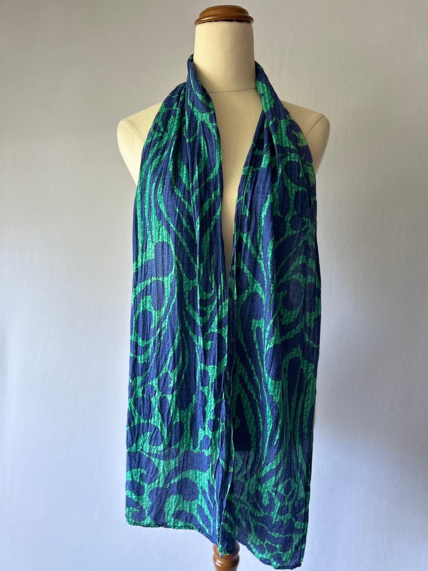 Blue and Green Abstract Print Scarf – Lightweight Viscose