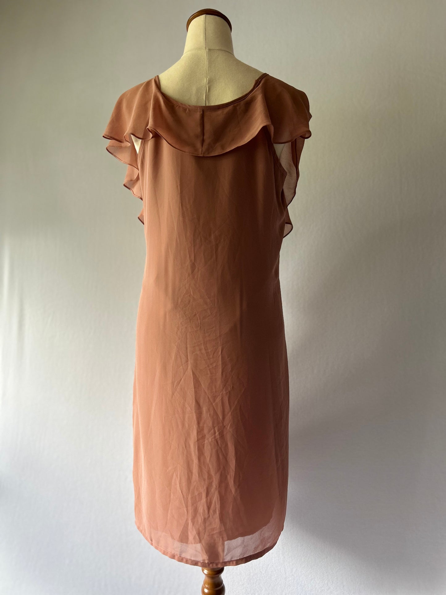 Nude Ruffle Detail Shift Dress - Polyester, size L